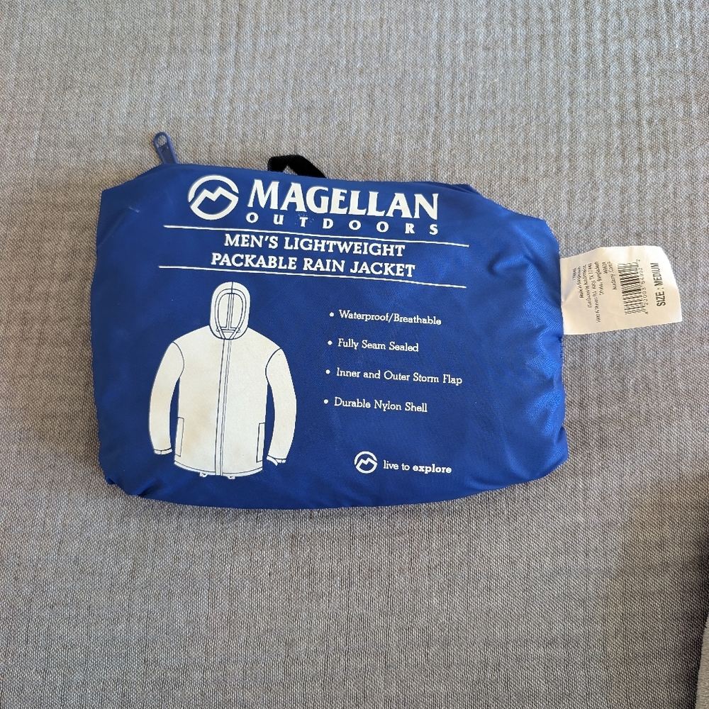 Magellan Outdoor Lightweight Packable Raincoat Rain Jacket Blue Medium